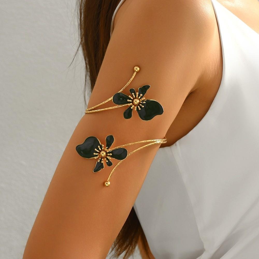 Enamel Glaze Craft Floral Open Cuff Armlet Gold Color Spiral Arm Bracelet New Open Arm Ring  Women