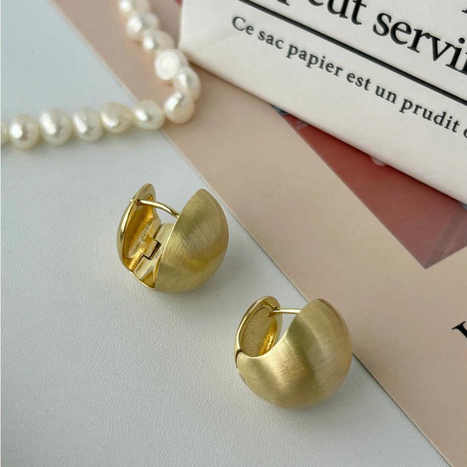 Textured Classic Korean Smooth Gold Half Circle Earrings Women For