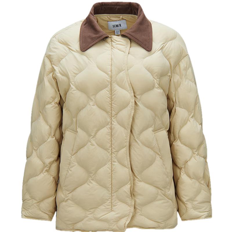 Semir Women's Lightweight Mid-Length Loose-Fit Down Jacket with Corduroy Collar
