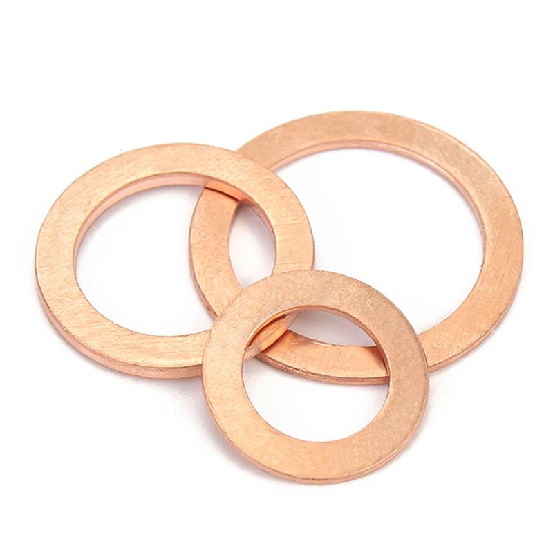 20/50pcs M5 M6 M8 M10 M12 M14 M16 Solid Purple Copper Washer Flat Ring O Gasket Spacer Washers Sealing Solid Washer Flat Seal