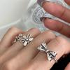 Y2K Vintage Flower Bowknot Open Ring for Women Metal Style Hollow Petals Silver Color Trendy Finger Accessories Fashion Jewelry