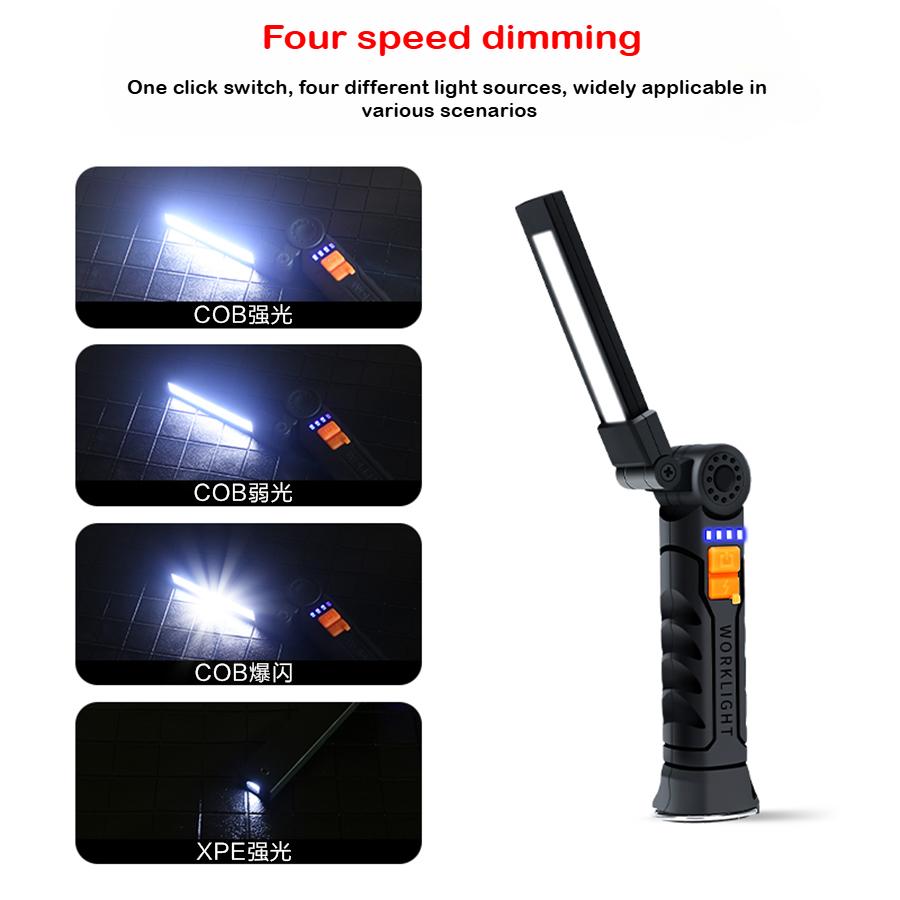 Portable COB LED Flashlight USB Rechargeable Work Light Magnetic Lanterna Hanging Lamp with Built-in Battery Camping Torch