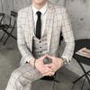 Jacket + Vest + Pants Men's Fashion Boutique Plaid Formal Business Suit Slim Stripe Wedding Blazers Coat Trousers Waistcoat Plus Size
