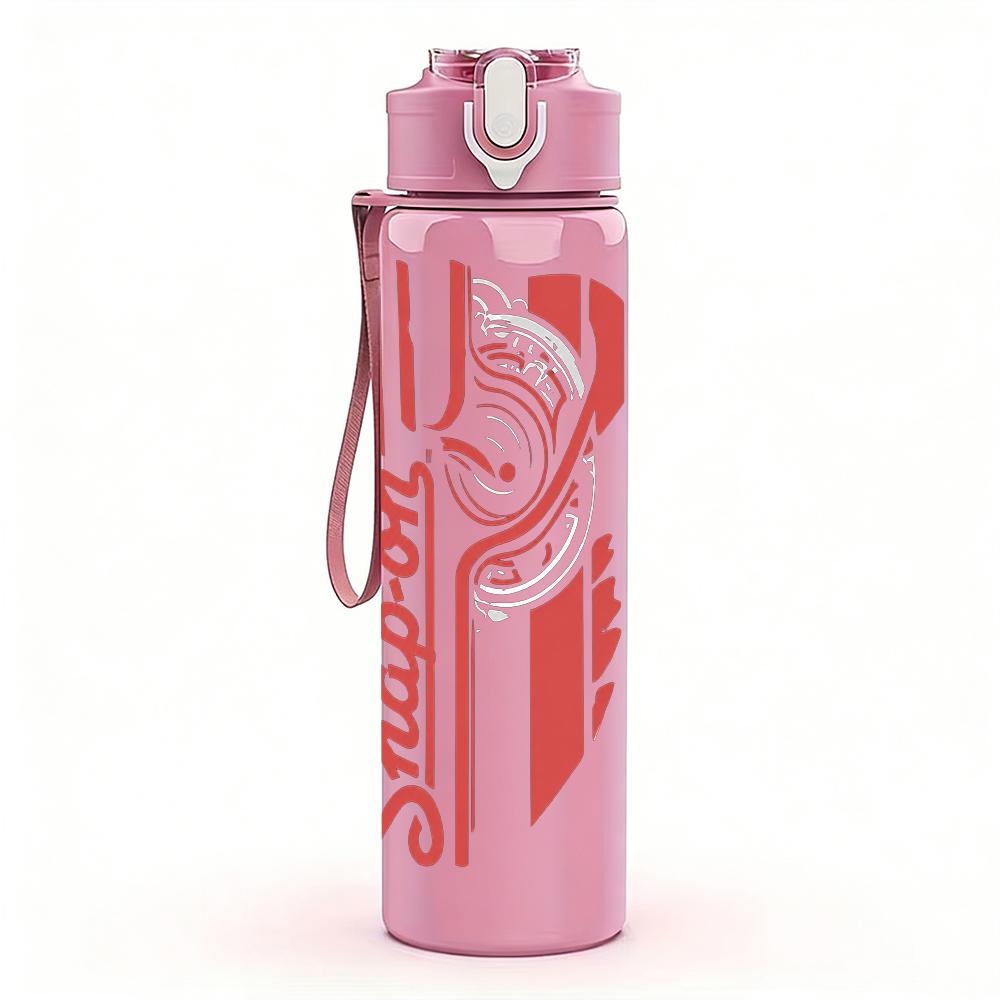 1PC Vertical Red Stripes Grunge Text Print 750ml Portable Sports Water Bottle Leakproof Gym Outdoor Travel Drink Cup