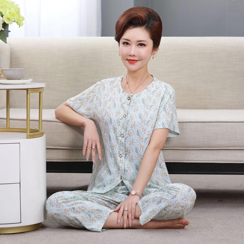 Women's Pajamas Short Sleeve Long Pants Loungewear Button Cardigan Set