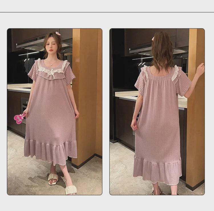 Women's Plus Size Cotton Short-Sleeve Nightdress - Sweet, Loose Fit, Summer Pajamas for Comfort Up To 200 Pounds