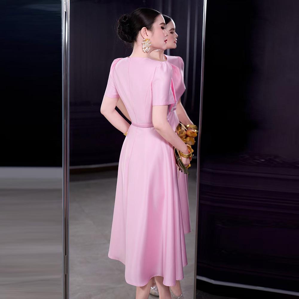 2026 French Spring/Summer Women's Retro Romantic Bowknot Short Sleeve Dress