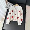 Europe, America, Autumn and Winter New Products Fashion Age Reduction Three-dimensional Embroidered Strawberry Jacquard Knitted Cardigan Soft Waxy Ski