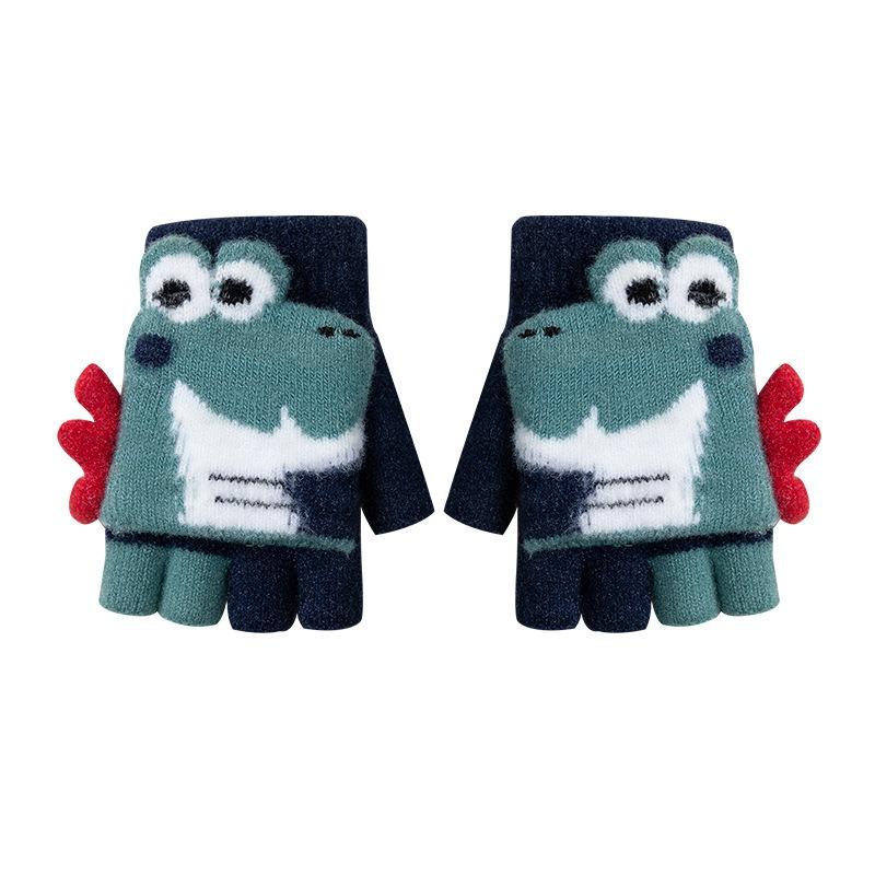 Unisex Autumn and Winter Cartoon Cute Half Finger Flip Knitted Wool Cold and Warm Primary School Children's Gloves