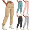 Women Casual Cargo Pants Drawstring Waist Jogger Trousers with Elastic Cuffs Lightweight Workwear Bottoms