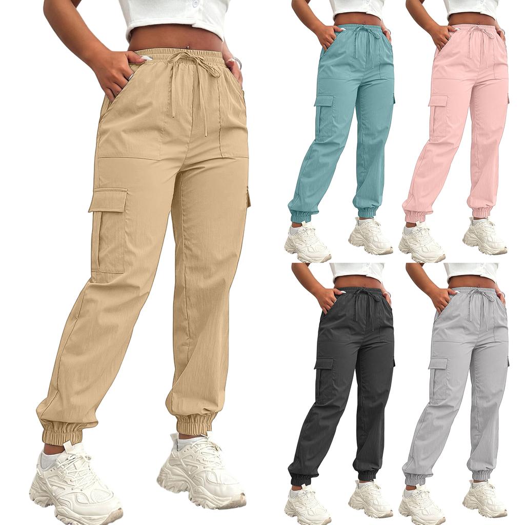 Damen Lässige Cargohosen mit Kordelzug Taille Jogginghosen mit elastischen Bündchen Leichte Arbeitskleidung Hosen