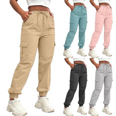 Damen Lässige Cargohosen mit Kordelzug Taille Jogginghosen mit elastischen Bündchen Leichte Arbeitskleidung Hosen