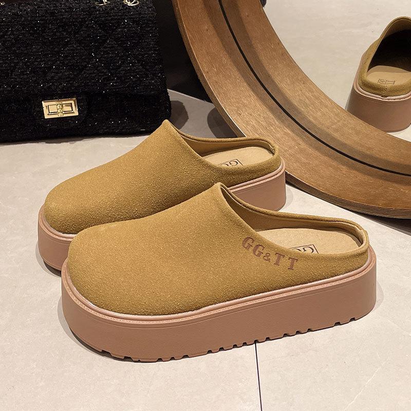 Thick bottom heightening bag head slippers women's 2025 new casual versatile retro lazy outer wear muffin Muller Birkentow