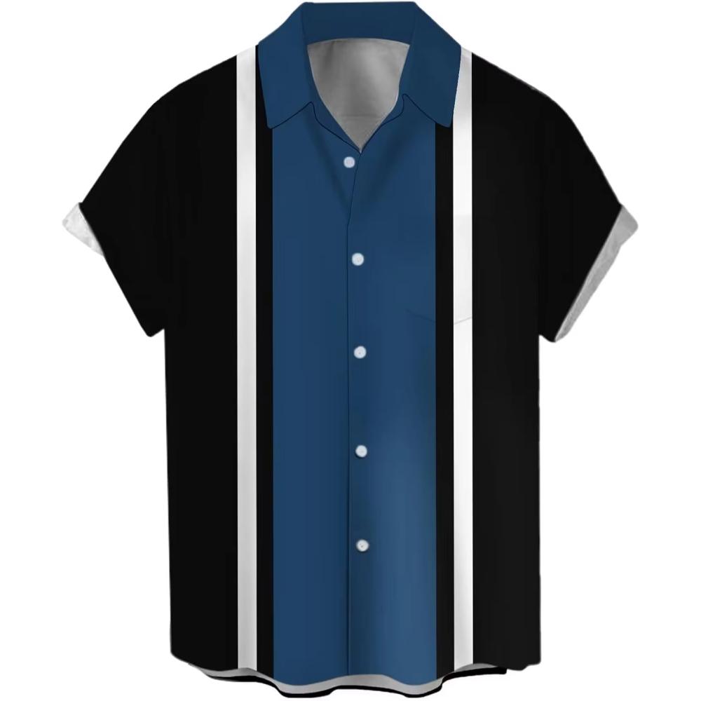 Men's Classic Striped Casual Shirt, Summer Loose Hawaiian Beach Top