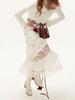 Women's Lace Skirt White Y2k Vintage Elegant Mid-length Skirt Ruffled Elastic Waist Korean Fashion Clothing