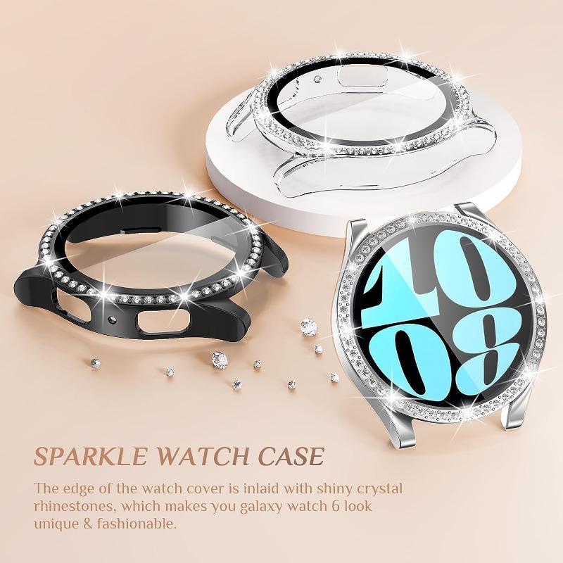 

Комплект из 3 блестящих чехлов Goton для Samsung Galaxy Watch 6, защитная пленка для экрана, 44 мм, закаленное стекло, блестящий алмазный бампер, лицевая крышка