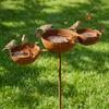 Rusted 3-Tiered Bird Bath Metal Bird Feeding Station Multi-Purpose Bird Water Bowls  Yard