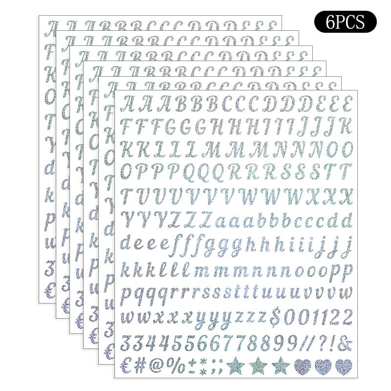 6 Sheets Craft Letter Stickers, 1080 PCS Glitter Script Alphabet A-Z Vinyl Self Adhesive For Gift Wrapping, Party Cards, Wedding