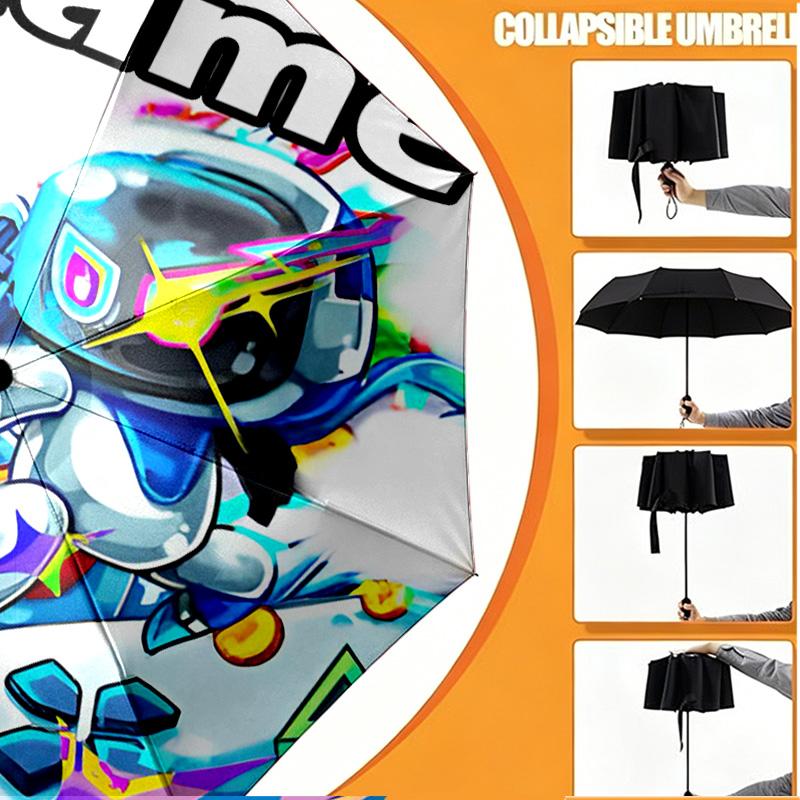 Custom Name Personalized Cosmic Bot Crew Print Umbrella, Auto Open Close, 8‑Rib Sturdy Frame, Commute Camping Hiking Use, Birthday Gift