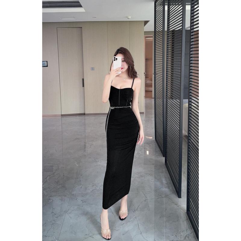 

Nightclub Sexy Spaghetti Strap Bodycon Dress - Slimming Hip-Hugging Evening Gown for Women Large чёрный
