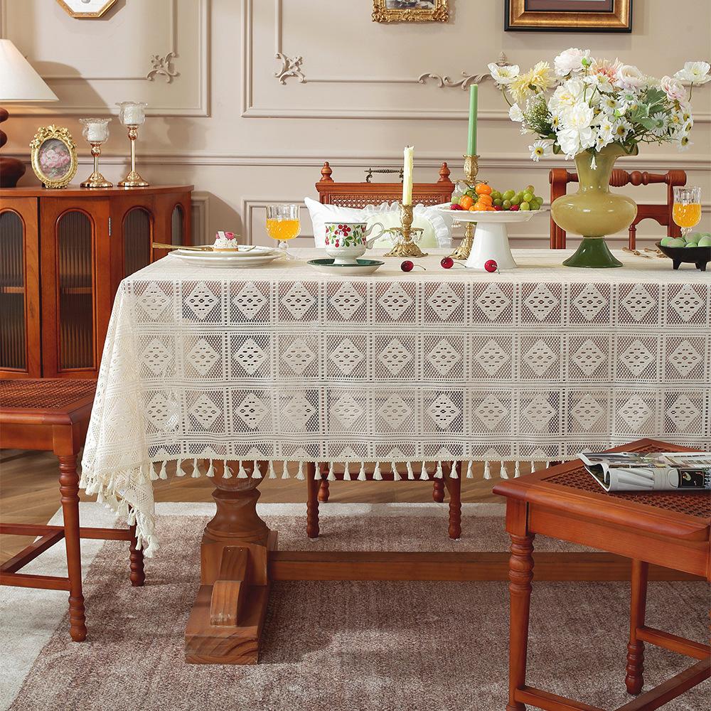 Retro Hand Crochet Hollowed Out Tablecloth High Sense Hollowed Out Non-Slip Literary Coffee Table Cover Rectangular Tablecloth