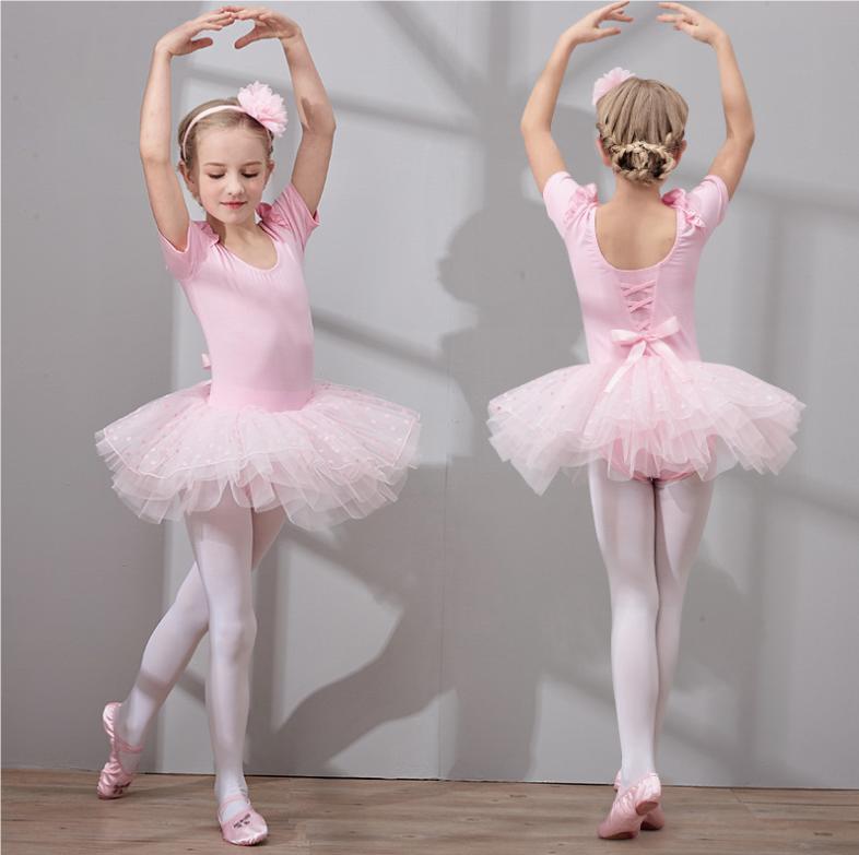 Girls Ballet Dance Tutu Dress Kids Short /Long Sleeves Tulle Bowknot Skate Gymnastics Christmas Birthday Party Leotard Dancewear