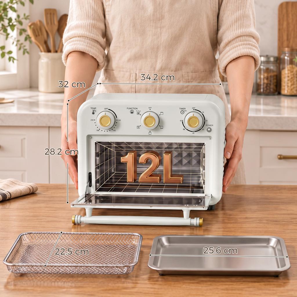 Air Fryer Toaster Oven, Convection Countertop Oven, with Adjustable Temperature and Timer, 12 L, Cream White
