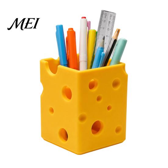 Small Item Organizer Creative 3D Printed Cheese Pen Holder, Cute Desktop Organizer, Student Desk Supplies Multifunctional Storage Ornament for 1pc