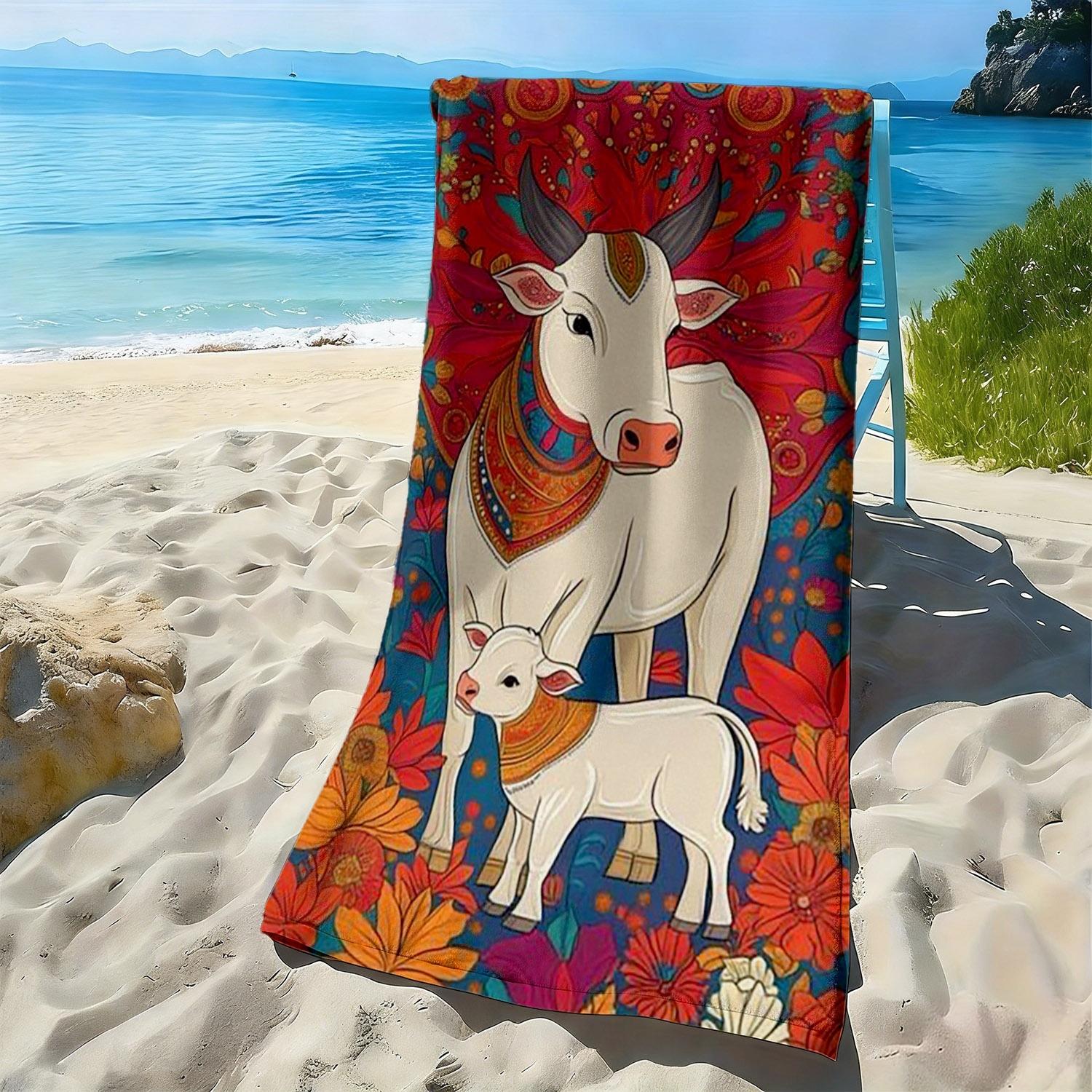 

Colorful flower and cow pattern polyester microfiber beach towel is highly absorbent, suitable for swimming and beach outings W30*H60(CM)