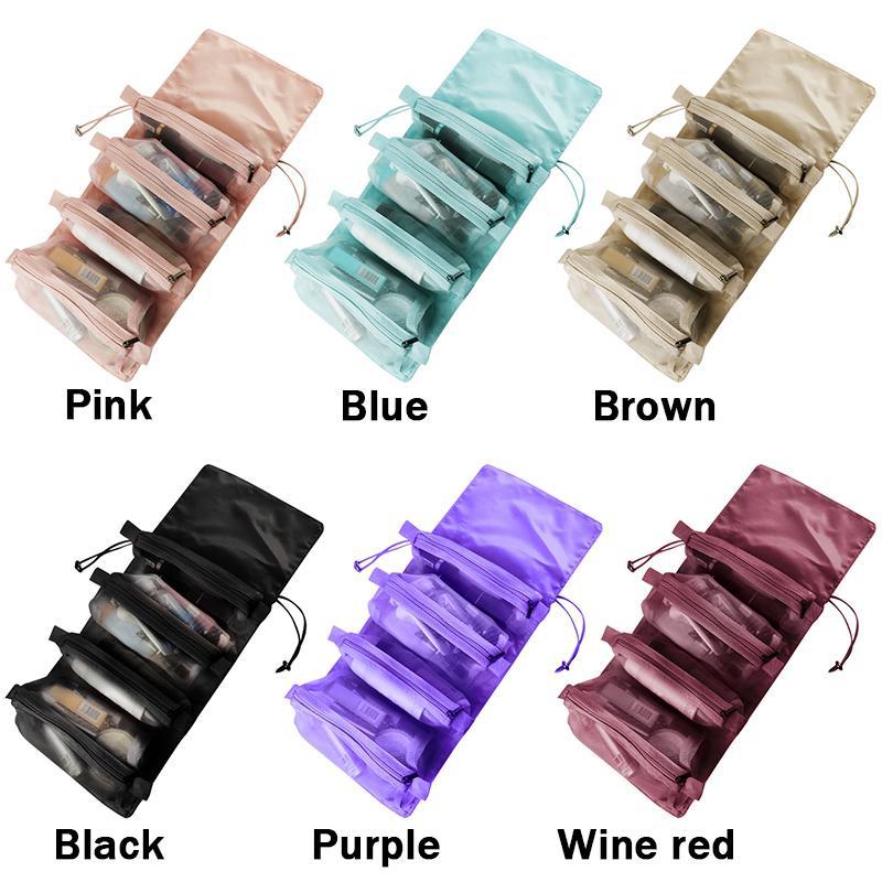 Abnehmbare Nylon-Make-up-Tasche, großes Fassungsvermögen, 4-in-1, tragbar, faltbar, Reise-Kulturbeutel, Make-up-Pinsel, Lippenstift, Aufbewahrungsorganisator, Kosmetiktasche