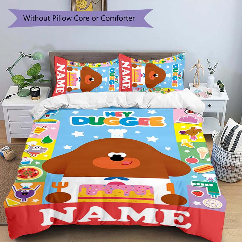 3pcs Hey Duggee2 Cover Set - Personalized Name, HD Printed Bedding with 1 Cover and 2 Pillowcases - Perfect for Home Decor, Easy Care