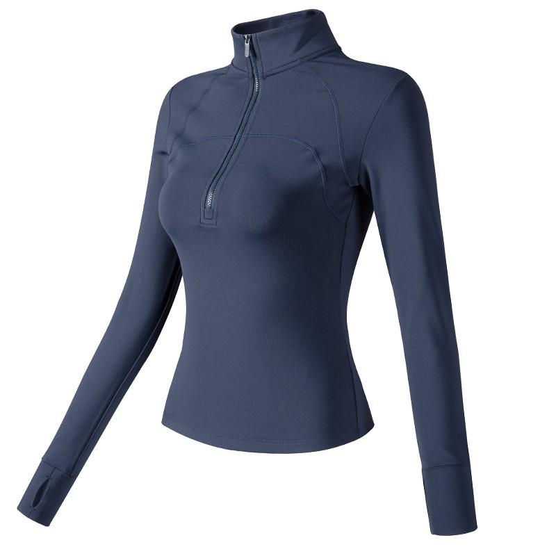 Jachetă ușoară de lux pentru femei, cu fermoar pe jumătate, căptușită, pentru yoga, îmbrăcăminte skinny cu mânecă lungă