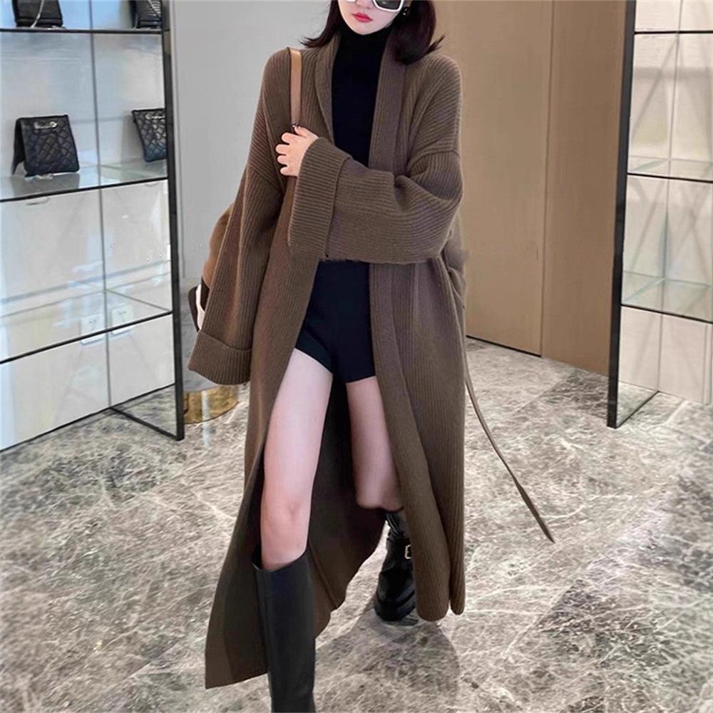 Premium Temperament Lazy Style Long Sweater Jacket Women's Clothing Autumn and Winter New Loose Knee Knitted Cardigan Coat