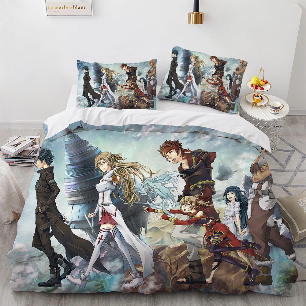 Sword Art Online Bedding Set Anime Duvet Covers King Queen Double Twin Size Adults Kids Bed Linens Single Double Size Decor Home