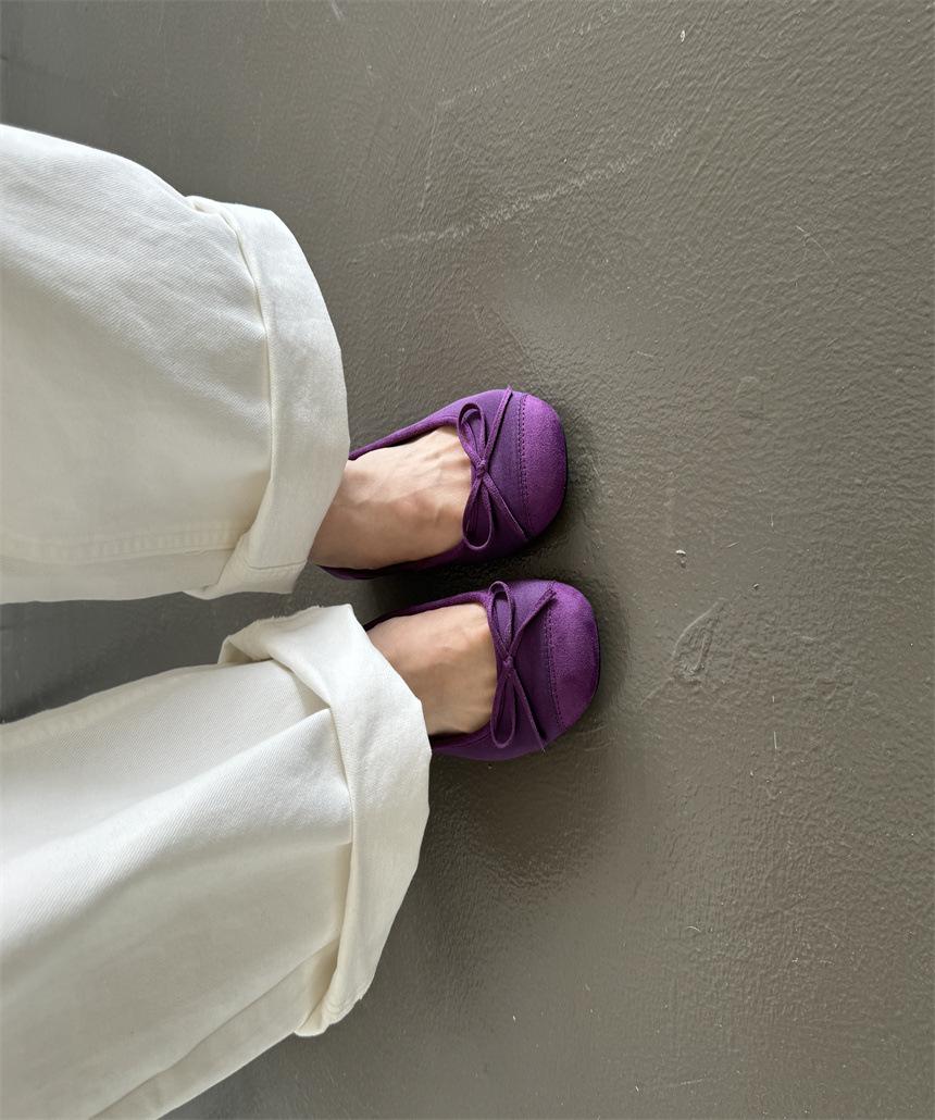 

2025 весна новая нежный вечерний бриз бант замша туфли-лодочки женская обувь мелкий вырез мягкая подошва туфли бабушки балетки 39 фиолетовый