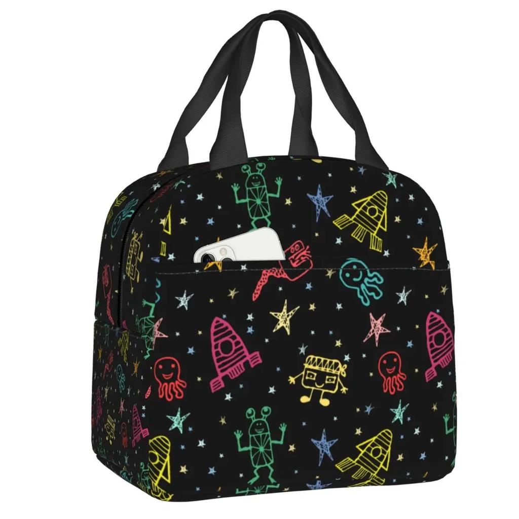 Cartoon Space Planet Rocket Thermal Insulated Lunch Bag Women Astronaut Spaceship Portable Lunch Box for Kids School Food Bags