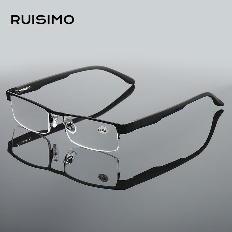 New Metal Half Frame Business Reading Glasses Men Presbyopic Eyewear Vintage Square Male Hyperopia Glasses+1.0+1.5+2.0+2.5To+4.0