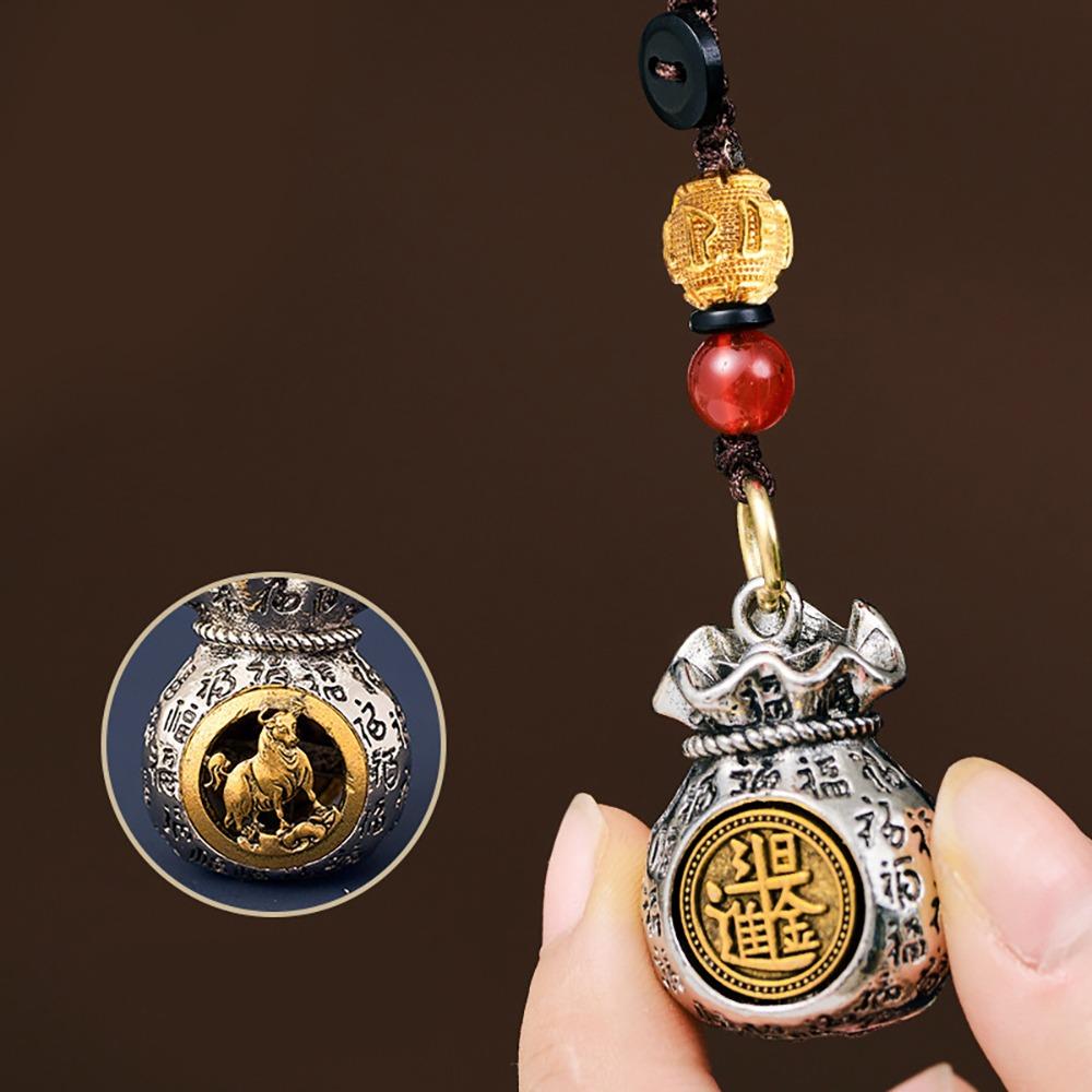 Chinese Style 12 Zodiac Keyring Brass Dragon Keychain Sheep Lucky Bag Pendant  Backpack Decor