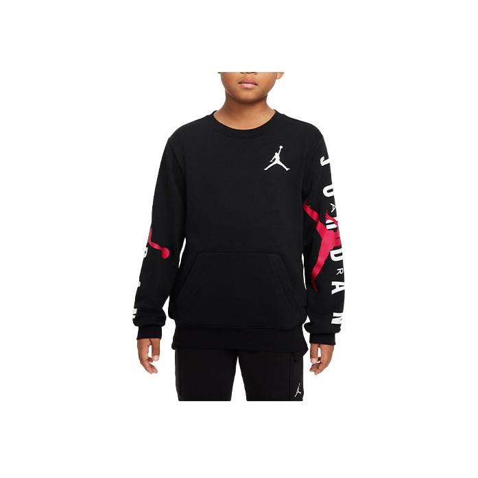Jordan Logo Print Crew Neck Pullover Long Sleeve Sweatshirt Kids sweatshirt Black DV0870-010