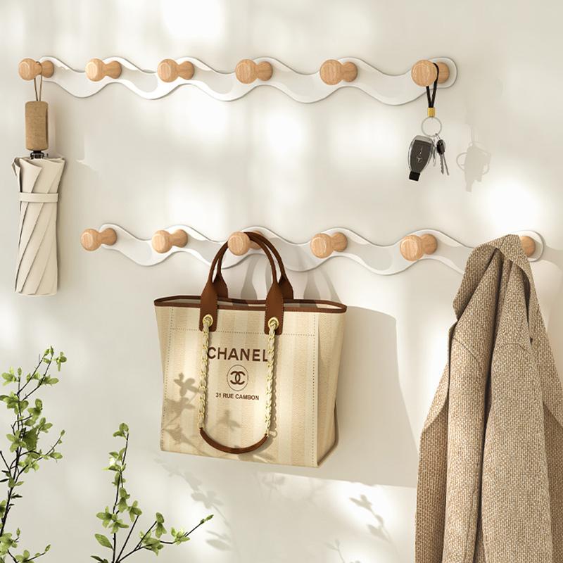 Wave Shaped Door Hook Bedroom Door Back Hanging Hanger Living Room Key Coat Hook Punch-Free Wall Mounted Wooden Hooks Wall Decor