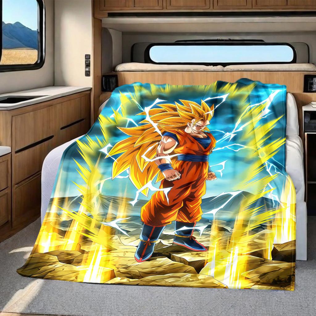 1PC Son Goku Print Flannel Blanket, High quality All Seasons, Home Decor, Warmth and Comfort, Perfect for Christmas Gifts