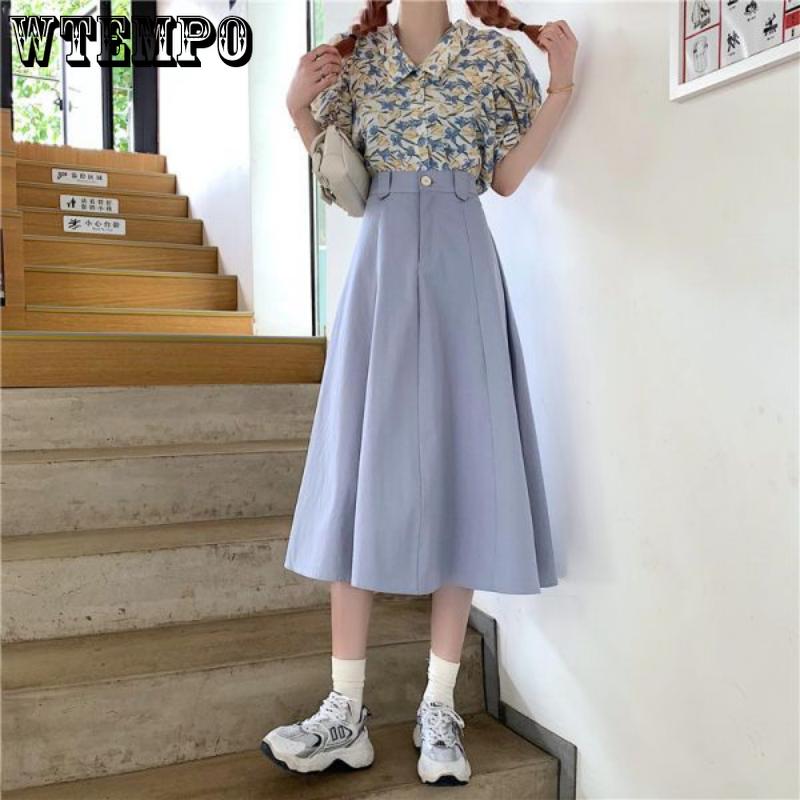 Female Simple Solid Mid-length Half-body Skirt Spring and Summer A Line High Waist Thin Design Sense Niche Elastic Waist Umbrella Skirt