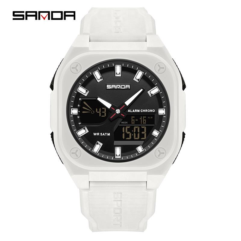 Orologio Cronometro Sportivo Sanda per Nuovi Studenti: Sincronizzato a Due Lancette, Ora Mondiale, Impermeabile 50M, Orologio Elettronico