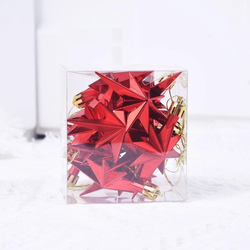 12Pcs Plastic Christmas Hanging Ornaments Glittering Diy Xmas Tree Pendant Star Shaped Party Supplies Festival Decorations