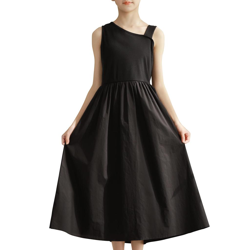 Weileenice Black Recital Size Long Dress with Perfect for and Other Perfect for Girls' Dress, Sleeveless, 140, Off-the-Shoulder Paneling, Weddings,
