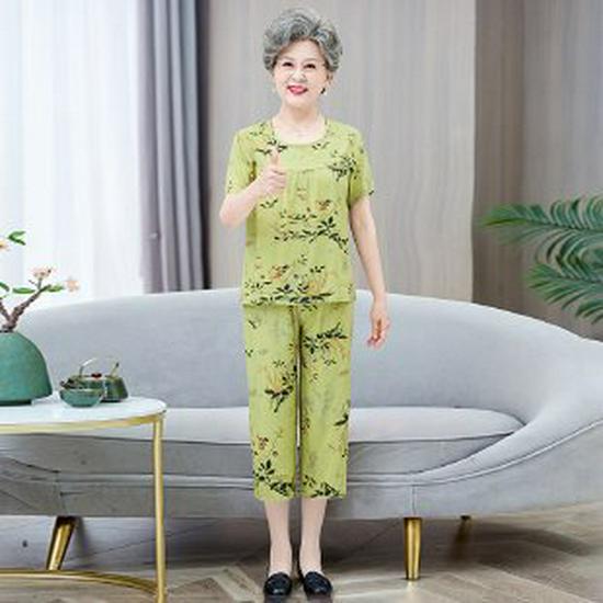 

Summer Chinese Style Short Sleeve Shirt for Middle-Aged and Elderly Women 4XL [Recommended 70-80 kg] зелений