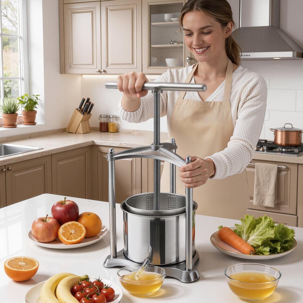 Fruit Wine Press, 1.6 Gallon/6L, Stainless Steel Manual Juice Maker with Powerful T-Shaped Handle, Juice Making for Apple/Grape/Orange/Berry,