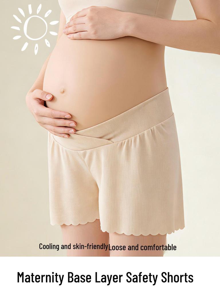 Maternity Ice Silk Leggings: Summer Anti-Exposure Belly Support Shorts