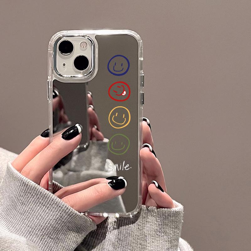Stylish Smiling Makeup Mirror Phone Case For IPhone 17 17E 16E 16 15 14 13 12 11 Pro Max Air Shockproof Durable Back Cover