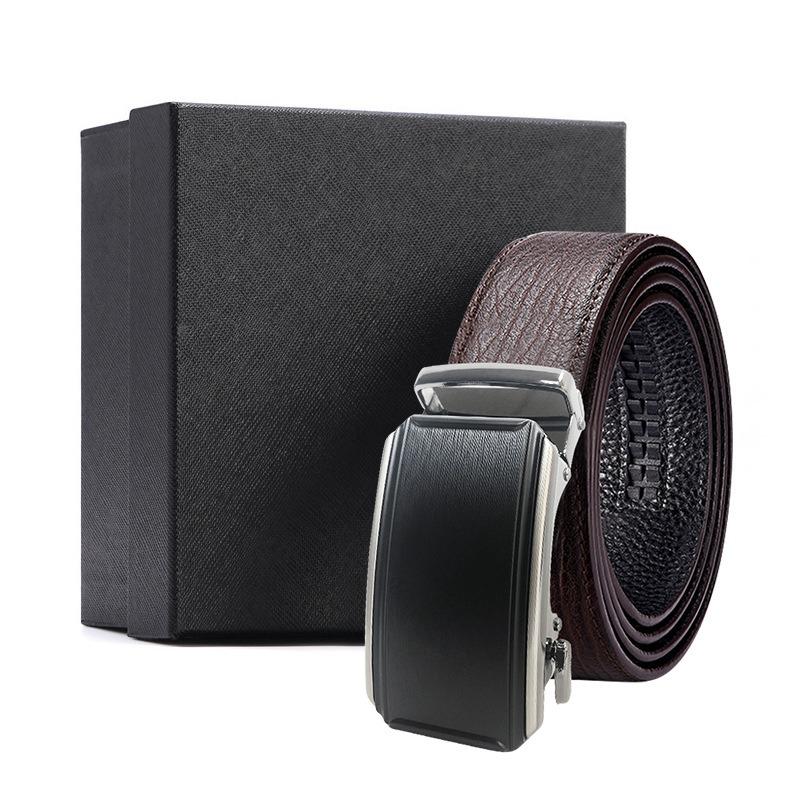 Business brauner Wasserwellen-Gürtel Geschenkbox erste Schicht Rindsleder Legierungs-Schnallenkopf Geschenk High-End Automatik-Schnallen-Set